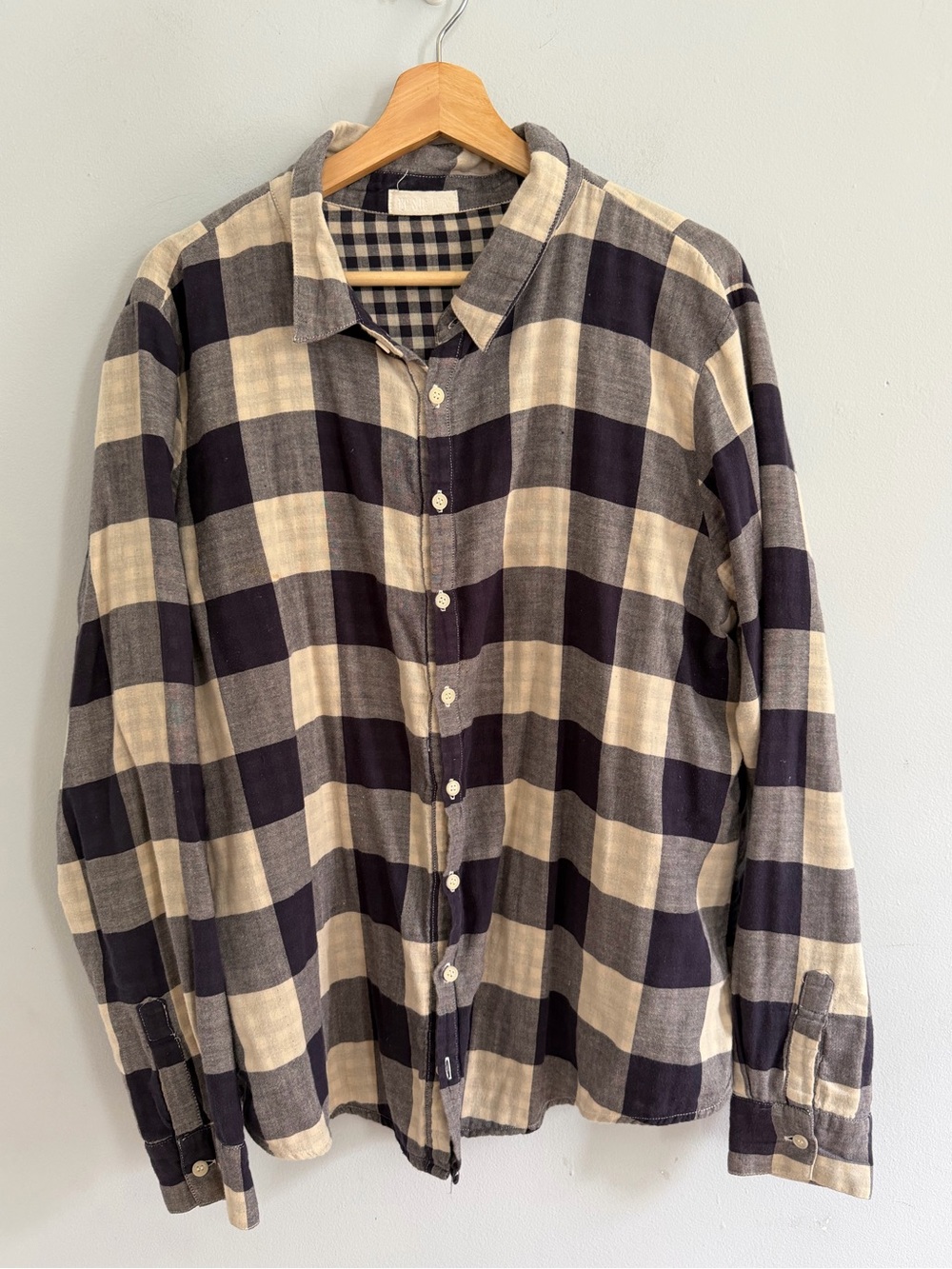 CP Shades Plaid Double Cotton Flannel Button Down Shirt Navy Cream Size XL - Picture 1 of 5